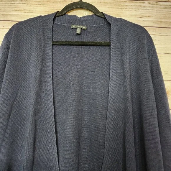 Eileen Fisher Tencel Silk Draped Open Front Cardigan Midnight Blue Size Large - Picture 2 of 14